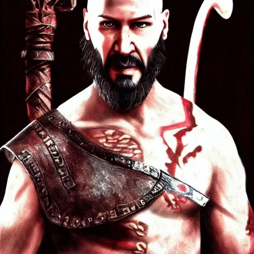 Prompt: Keanu Reeves as Kratos from god of war game