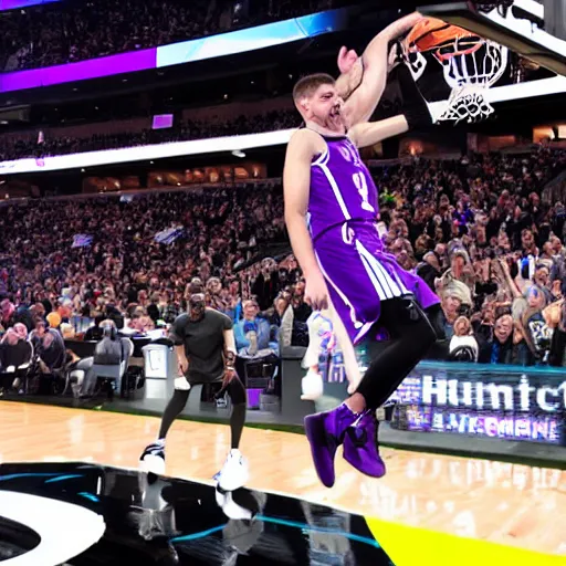 Prompt: photograph of the joker dunking, highlights of the 2 0 1 9 nba slam dunking contest