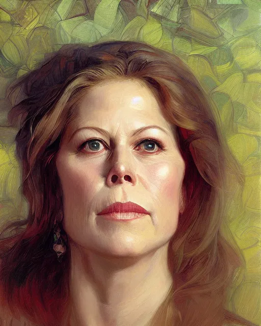 Prompt: portrait of elizabeth montgomery by Mandy Jurgens and Richard Schmid and chuck close and mucha