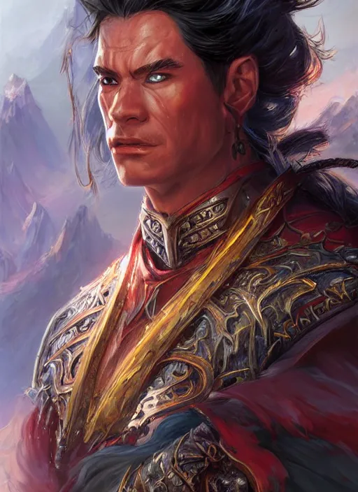 Image similar to fu xi, ultra detailed fantasy, dndbeyond, bright, colourful, realistic, dnd character portrait, full body, pathfinder, pinterest, art by ralph horsley, dnd, rpg, lotr game design fanart by concept art, behance hd, artstation, deviantart, hdr render in unreal engine 5