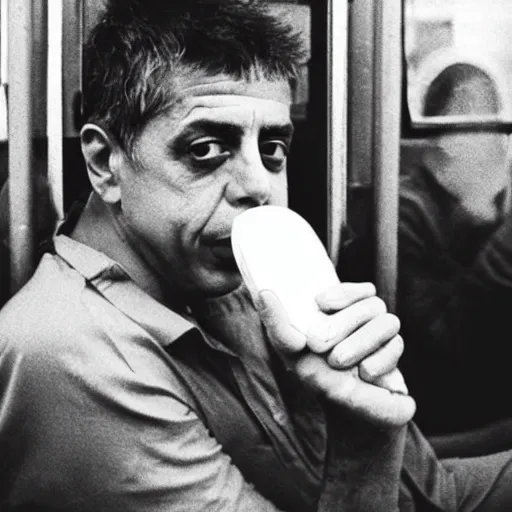 Prompt: Chico Buarque inside a train holding a banana, realistic picture, detaild, album cover 1986, amazing background