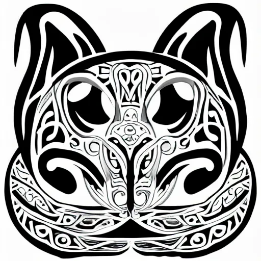 Prompt: tattoo sketch, cyclope cat, a draft, organic ornament, maori, vector