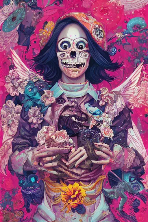 Image similar to an undead human smiling cute, tristan eaton, victo ngai, artgerm, rhads, ross draws