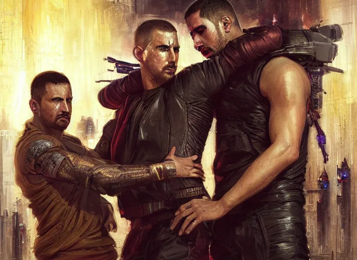 Prompt: cyberpunk jujitsu match ( blade runner 2 0 4 9, dystopian, cyberpunk 2 0 7 7 character design ). orientalist portrait by john william waterhouse and james gurney and theodore ralli and nasreddine dinet, oil on canvas. cinematic, hyper realism, realistic proportions, dramatic lighting, high detail 4 k