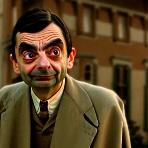 Image similar to mr. bean as the towns drunk from any western movie. movie still. cinematic lighting.