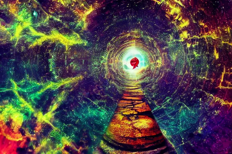 Prompt: a bit flip at the end of time and space where we found the portal to the illusion of it all, surreal, fantasctic, notan, 8 k, psychedellic, godhead - n 4