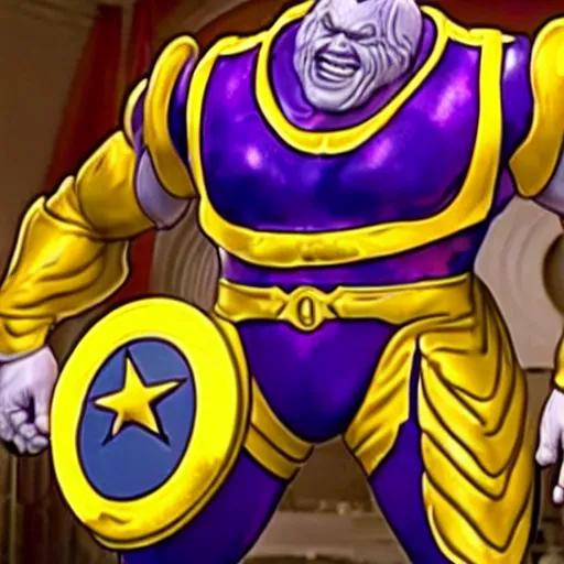 Image similar to ronald mcdonald wearing thanos armour