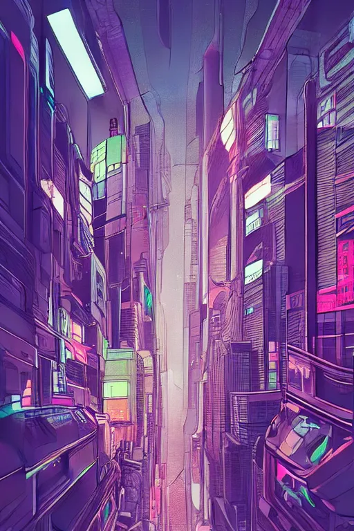 Prompt: astronaut cyberpunk surreal upside down city, neon lights, cell shaded by moebius, Jean Giraud, trending on artstation