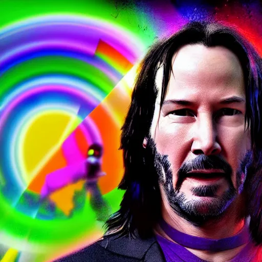 Prompt: keanu reeves as the rainbow power ranger, digital photography, high detail