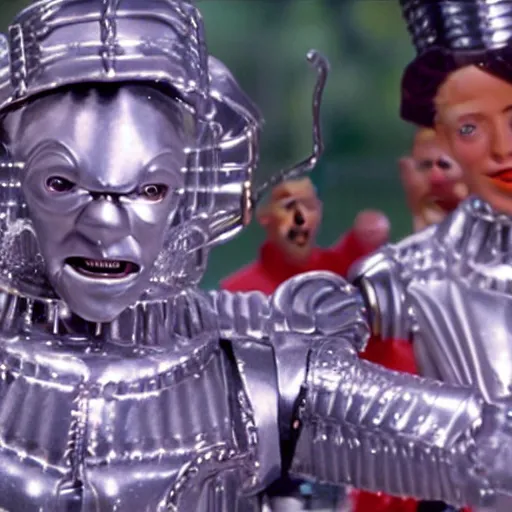 Image similar to a still from a tv commercial for an action figure of happy christopher walken as the tin man from the wiz the movie, singing & dancing, 4 k, highly detailed, award winning, look at all that detail!