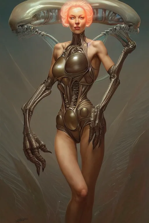 Prompt: clear portrait of a attractive female alien, cottagecore!!, background hyper detailed, character concept, full body, dynamic pose, intricate, elegant, highly detailed, digital painting, artstation, concept art, smooth, sharp focus, illustration, art by artgerm and greg rutkowski and alphonse mucha