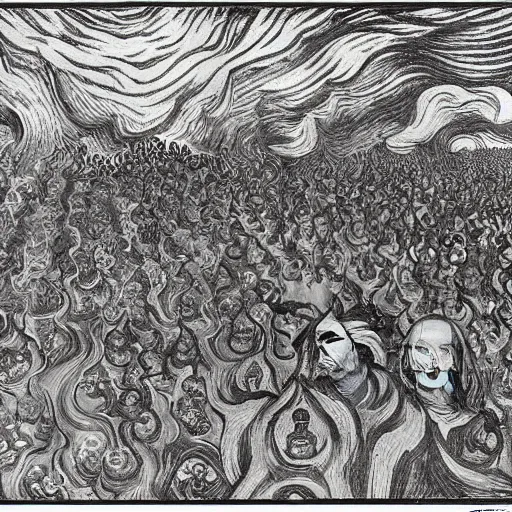Image similar to Divine Chaos Engine by Vincent Van Gogh and M. C. Escher, symbolist, visionary