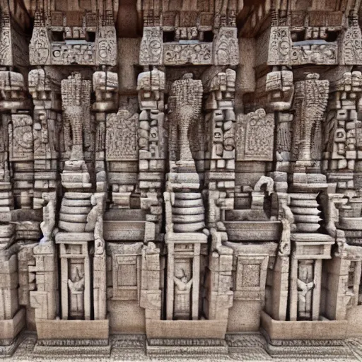 Image similar to 4 k unreal engine render of an ancient never seen before indian high detail temple. complex architecture with intricate pilars. high detailed water. flowers