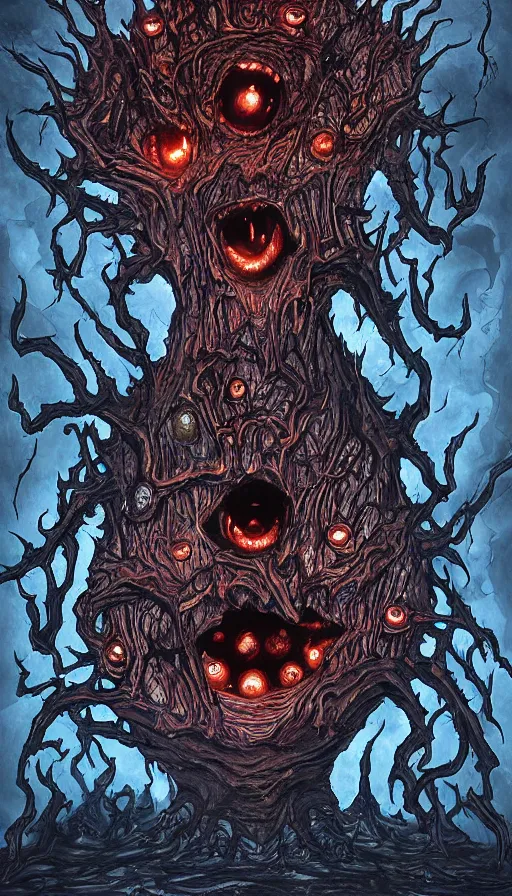 Image similar to a storm vortex made of many demonic eyes and teeth, by jesper esjing