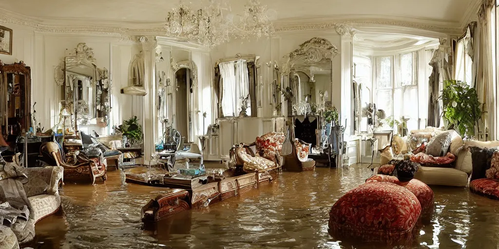 Image similar to decorative victorian livingroom flooded with water