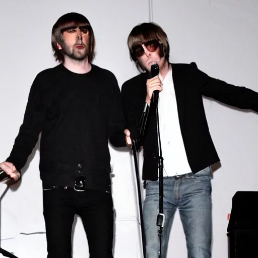 Image similar to slenderman and liam gallagher playing concert together