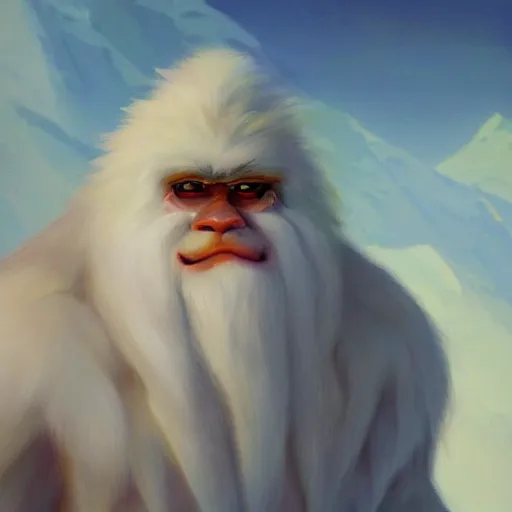 Image similar to oil painting of a yeti, a white snow primate, in style of ivan aivazovsky, expressive face, detailed face, detailed eyes, full body, feminine face, tracer overwatch, disney, pixar