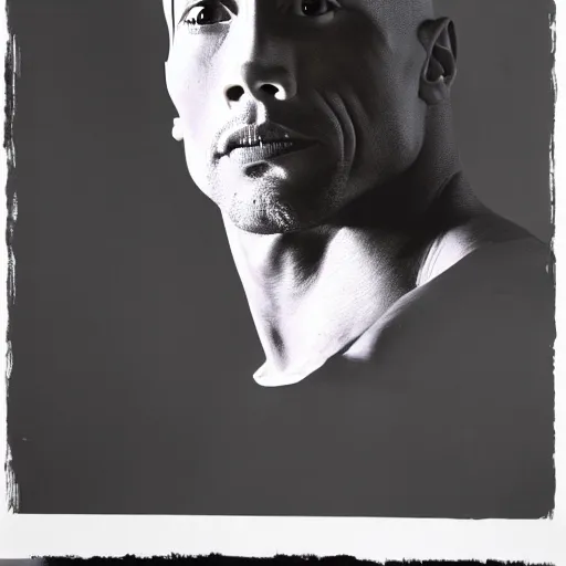 Image similar to a portrait of Dwayne Johnson, made by Andy Warhol, two tone, very high contrast, only black and white, simplistic, extremely high contrast, two tone, notan art, by Andy Warhol, minimalistic,