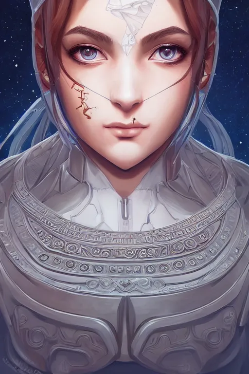 Image similar to constellar ptolemy, heroine, beautiful, detailed symmetrical close up portrait, intricate complexity, in the style of artgerm and ilya kuvshinov, magic the gathering art