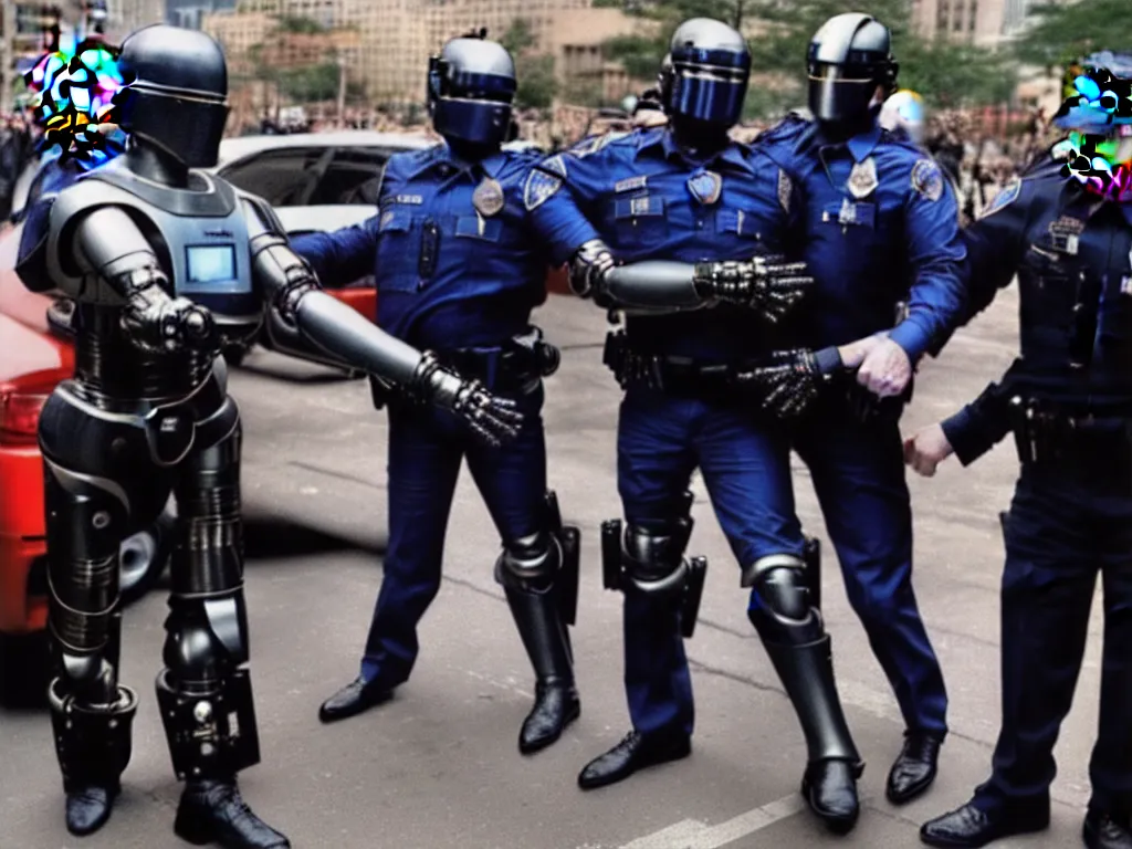 Image similar to robocop arresting donald trump