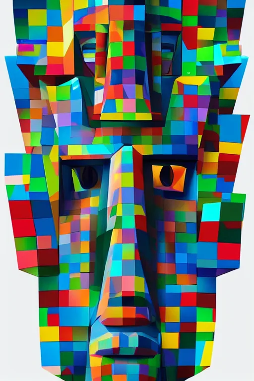 Image similar to cubist moai statue cutout digital illustration cartoon colorful beeple