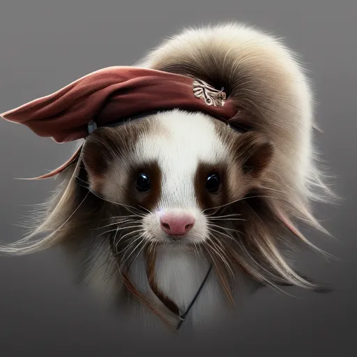 Prompt: A ferret is Jack Sparrow, hyperdetailed, artstation, cgsociety, 8k