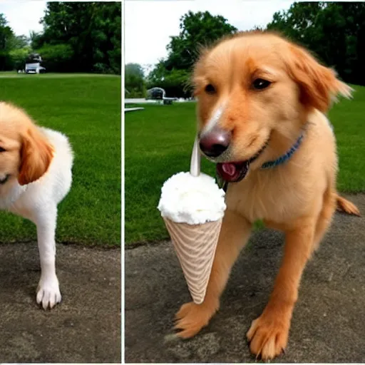 Prompt: fairy dog eating ice cream
