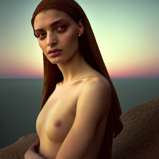 Image similar to photographic portrait of a stunningly beautiful renaissance egyptian female in soft dreamy light at sunset, contemporary fashion shoot, by edward robert hughes, annie leibovitz and steve mccurry, david lazar, jimmy nelsson, breathtaking, 8 k resolution, extremely detailed, beautiful, establishing shot, artistic, hyperrealistic, beautiful face, octane render