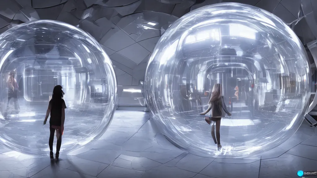 Image similar to a person inside a futuristic forcefield bubble, in an underground laboratory, emissive light, trending on artstation, photorealistic, octane render 8 k uhd