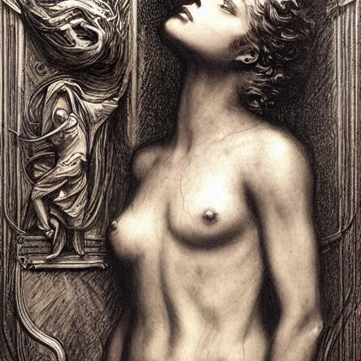 Prompt: scenes from taxi driver by gustave dore and marco mazzoni, art nouveau, symbolist, visionary, gothic, pre - raphaelite, letterbox,