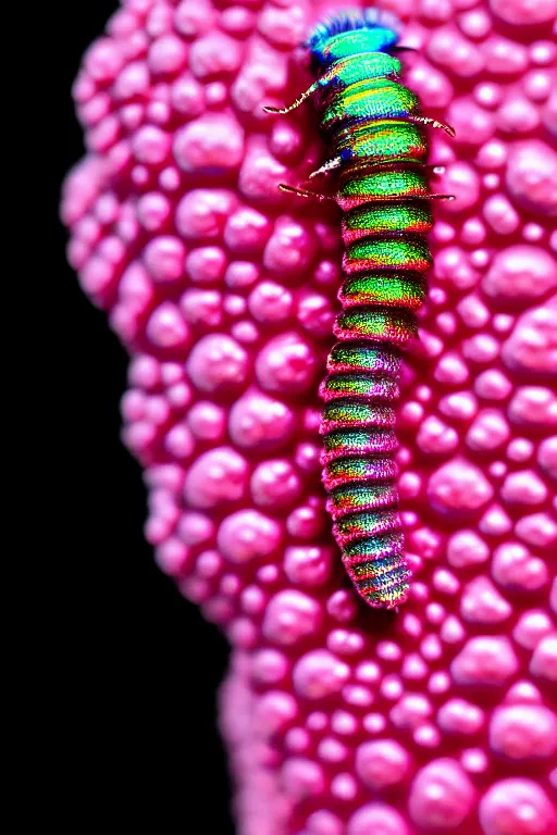 Prompt: high quality close-up photo pearlescent caterpillar! gorgeous highly detailed hannah yata elson peter cinematic pink lighting high quality low angle hd 8k sharp shallow depth of field