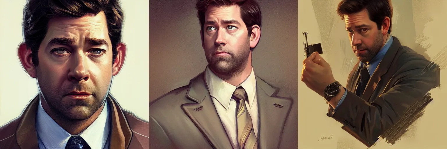 Prompt: portrait of John Krasinski as a detective, highly detailed, digital painting, artstation, concept art, sharp focus, illustration, art by artgerm and greg rutkowski and alphonse mucha