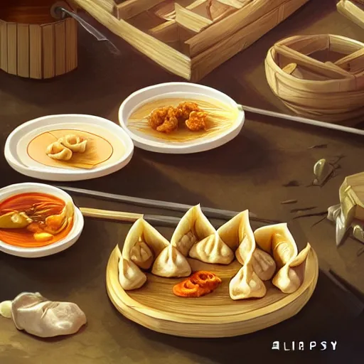 Image similar to happy vladimir zelensky eats dumplings, concept art, trending on artstation, highly detailed, intricate, sharp focus, digital art, 8 k