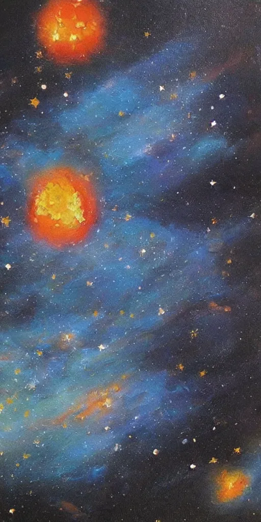 Prompt: traditional east asian oil painting of space, beautiful stars