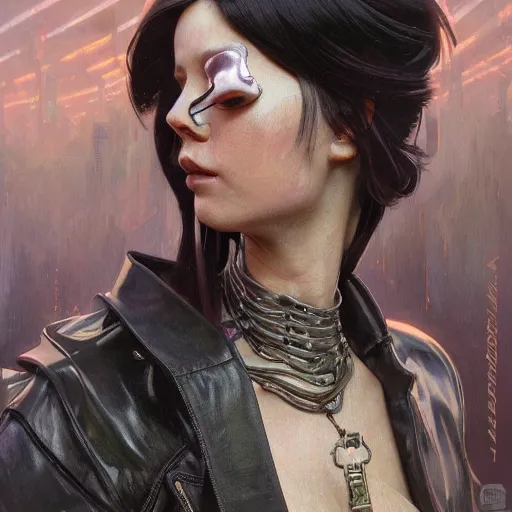 Image similar to Cyberpunk Femalw, highly detailed, digital painting, artstation, concept art, smooth, sharp focus, illustration, ArtStation, art by artgerm and greg rutkowski and alphonse mucha and J. C. Leyendecker and Edmund Blair Leighton and Katsuhiro Otomo and Geof Darrow and Phil hale and Ashley wood and Ilya repin and Charlie Bowater