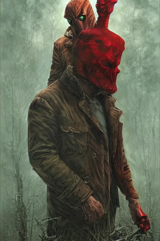 Prompt: red hood. art by tomasz alen kopera and glenn fabry in the style of true detective.