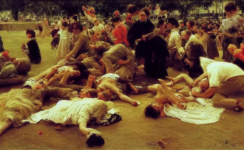 Prompt: high quality high detail painting by ilya repin, people crawling on the floor, hd