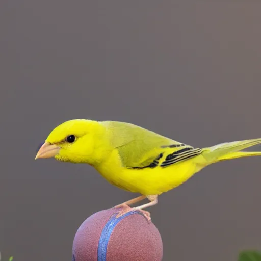 Image similar to photo of profile of cute yellow canary bird head with tennis ball body