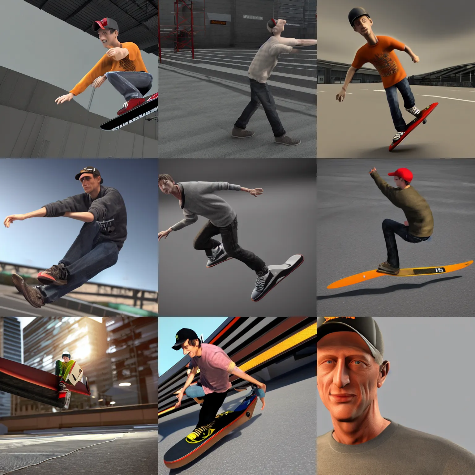 Prompt: tony hawk 3 ds max animation render redshift realistic 4 k