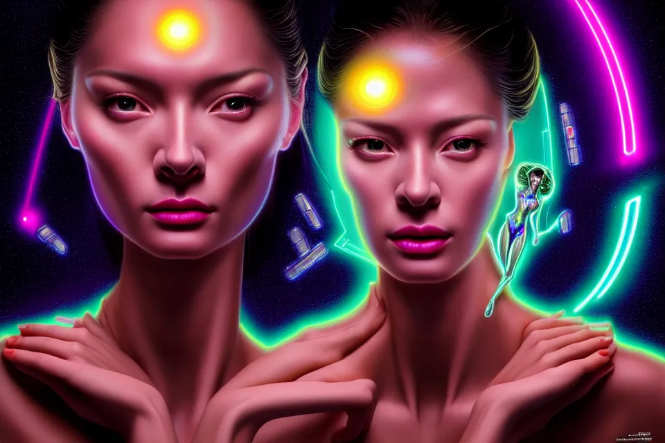 Image similar to beauty woman in holograms of alien artifacts, electrical case display, total recall tech, , ultrarealistic, dramatic lighting, electrical details, high details, 4k, 8k, best, accurate, trending on artstation, artstation, photorealism, ultrarealistic, digital painting, style of Tristan Eaton Stanley Artgerm and Hajime Sorayama, Caravaggio, Boris Vallejo