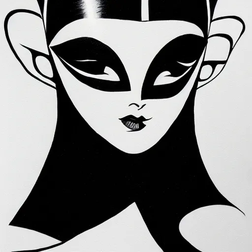 Image similar to an ink drawing of an opera mask by ilya kuvshinov, black and white