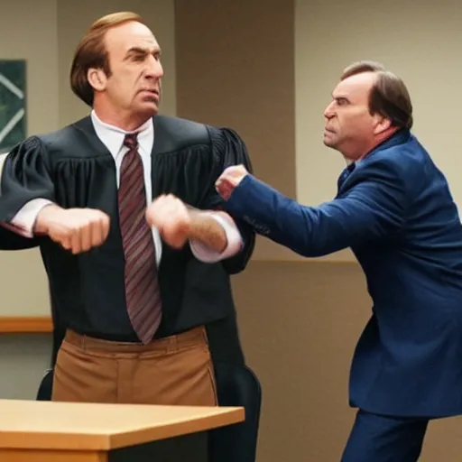 Image similar to Saul Goodman punching a judge in the face