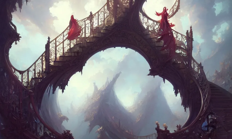 Image similar to the magnificent staircase to heaven, art by greg rutkowski and peter mohrbacher, featured in artstation, octane render, cinematic, elegant, intricate, highly detailed, fantasy, concept art, sharp focus, illustration, 8 k