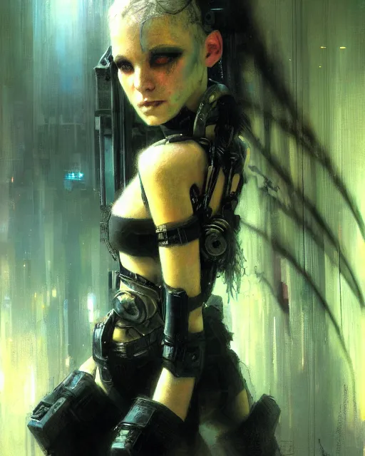 Image similar to a cybergoth, dystopian mood, sci-fi character portrait by gaston bussiere, craig mullins