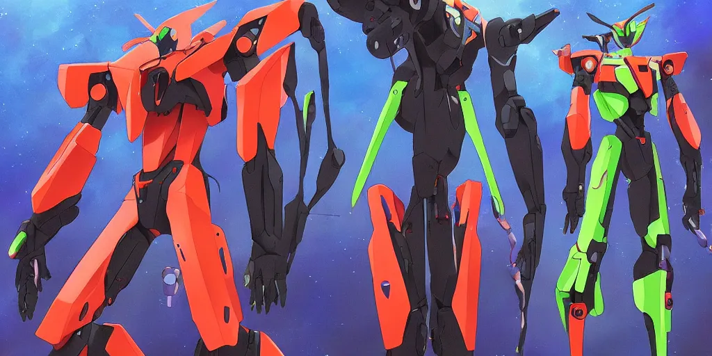 Prompt: the anime neon genesis evangelion mech suit , digital art, art station, tredning on art station, anime, colorful art