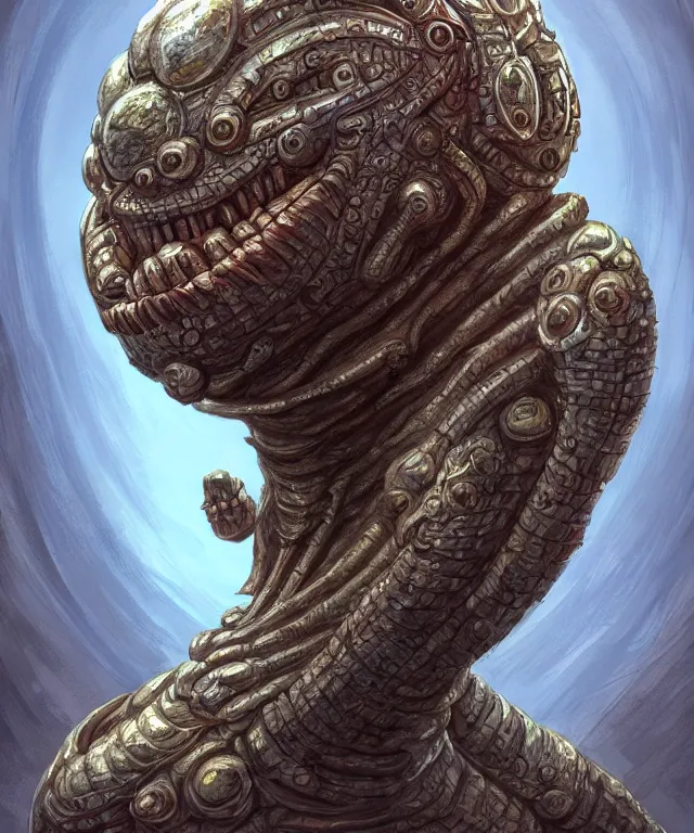 Prompt: hziulquoigmnzhah, the god of cykranosh, a spheroid body, elongated arms, short legs, head dangling underneath, fantasy, intricate, elegant, highly detailed, digital painting, artstation, concept art, matte, sharp focus, illustration, art by keith thompson and christopher lane