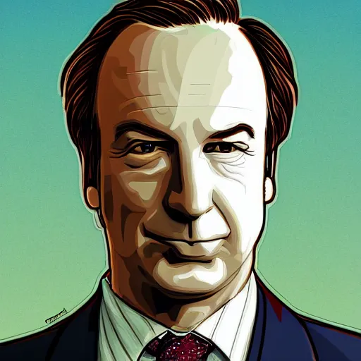 Prompt: a detailed portrait of bob odenkirk as saul goodman by tjalf spaarnay