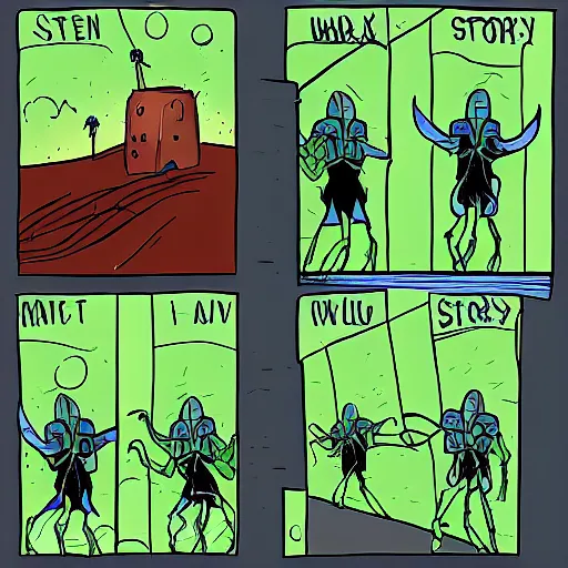Prompt: storyboard about an alien invasion