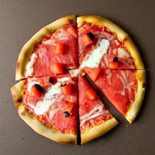 Prompt: a pizza topped with watermelon