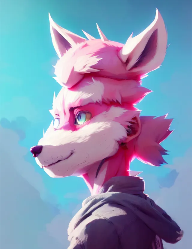 Image similar to a beautiful fullbody portrait of a cute anime boy with pink hair and pink wolf ears. character design by cory loftis, fenghua zhong, ryohei hase, ismail inceoglu and ruan jia. artstation, volumetric light, detailed, photorealistic, fantasy, rendered in octane